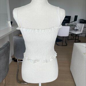 H&M White Smocked Ruffle Strap Tank Top | XS | NWT
